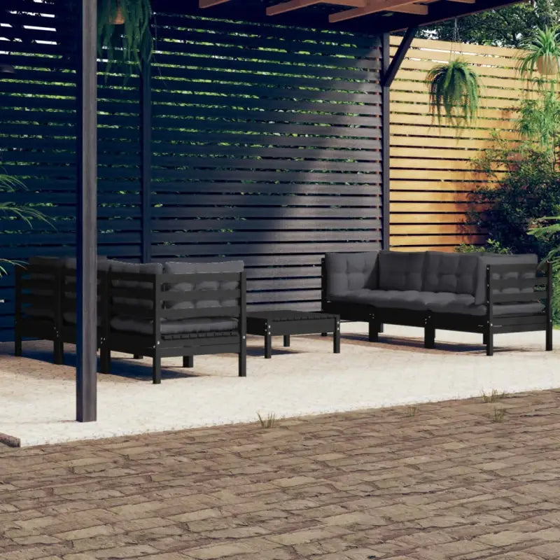 Lounge tuinset van massief grenenhout met voetenbank en rug- zijkussen - Zwart - Tuinsets