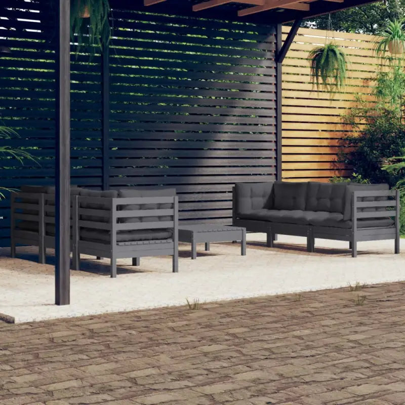 Lounge tuinset van massief grenenhout met voetenbank en rug- zijkussen - Grijs - Tuinsets