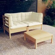 Lounge tuinset van massief grenenhout met voetenbank en rugkussens - Tuinsets
