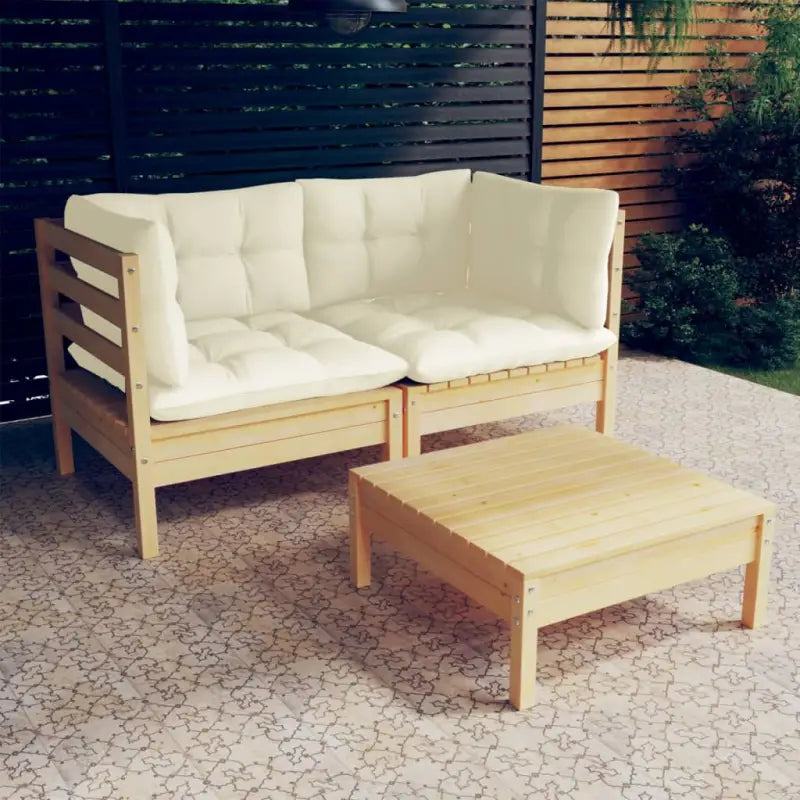 Lounge tuinset van massief grenenhout met voetenbank en rugkussens - Tuinsets