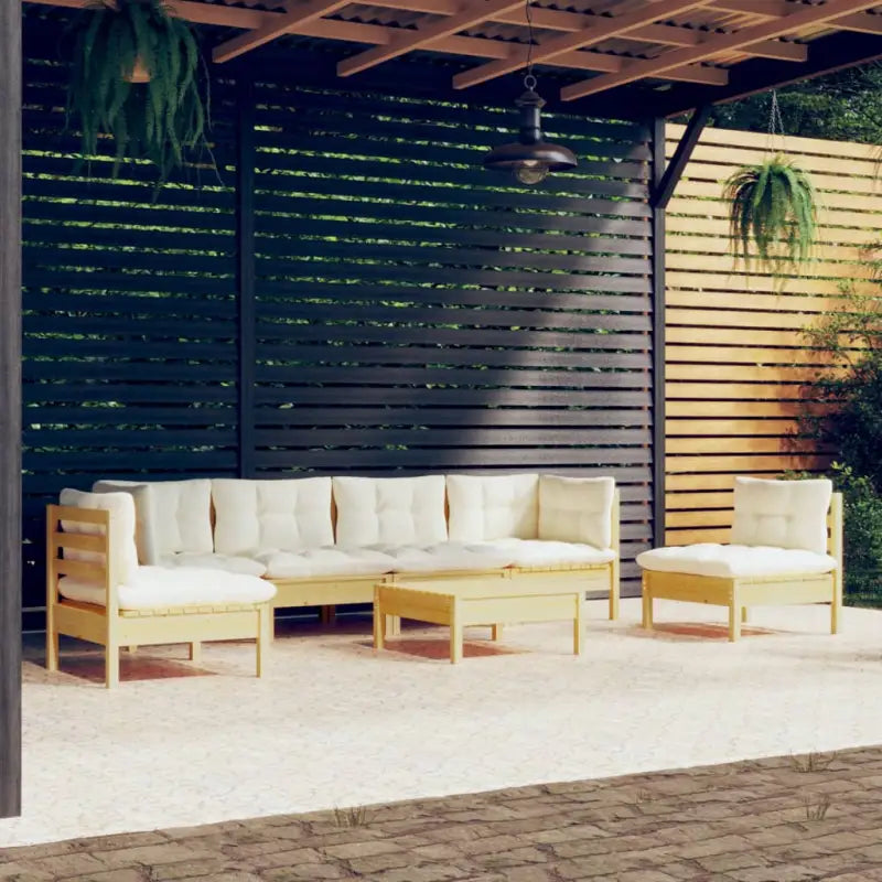 Lounge tuinset van massief grenenhout met voetenbank en tafel - Bruin en crème - Tuinsets