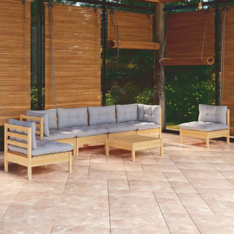Lounge tuinset van massief grenenhout met voetenbank en tafel - Bruin en grijs - Tuinsets