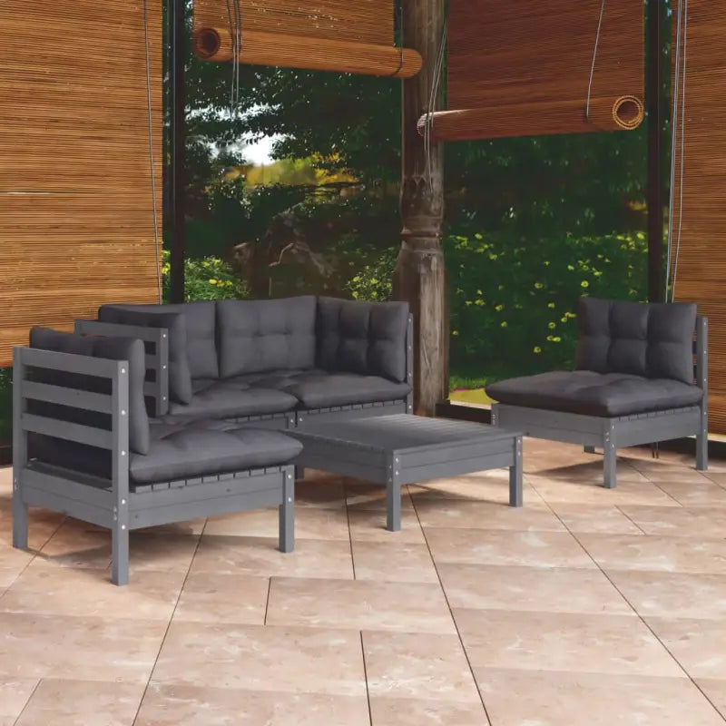 Lounge tuinset van massief grenenhout met voetenbank en tafel - Grijs - Tuinsets
