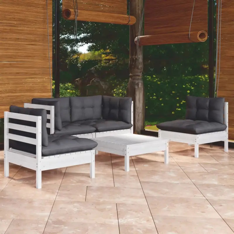 Lounge tuinset van massief grenenhout met voetenbank en tafel - Tuinsets
