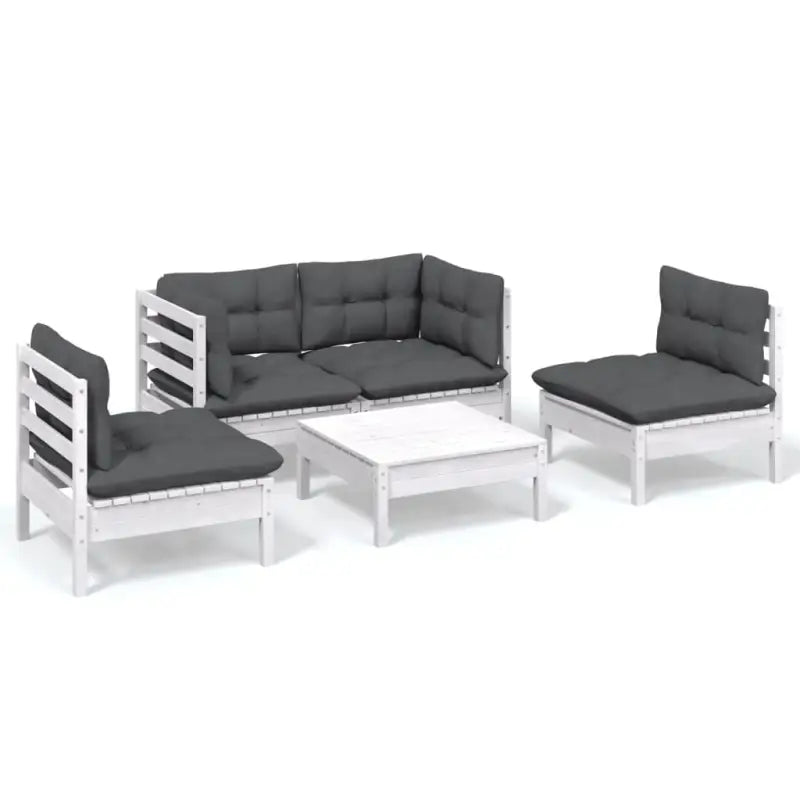 Lounge tuinset van massief grenenhout met voetenbank en tafel - Tuinsets