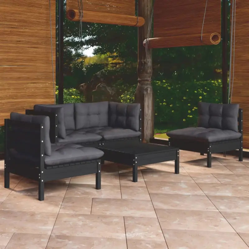 Lounge tuinset van massief grenenhout met voetenbank en tafel - Zwart - Tuinsets