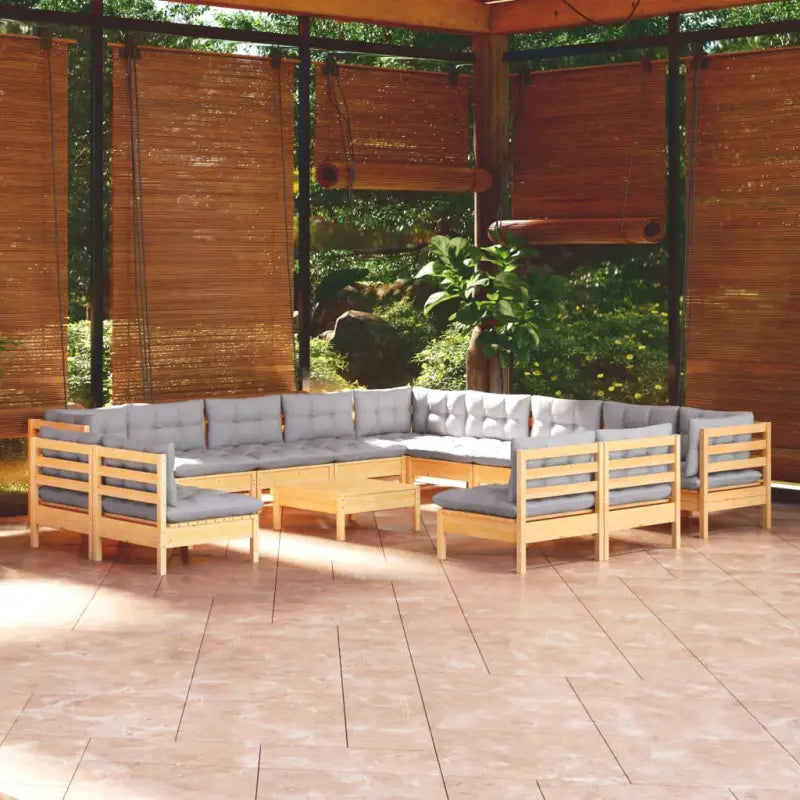 Lounge tuinset van massief grenenhout met voetenbank tafel - Bruin en grijs - Tuinsets