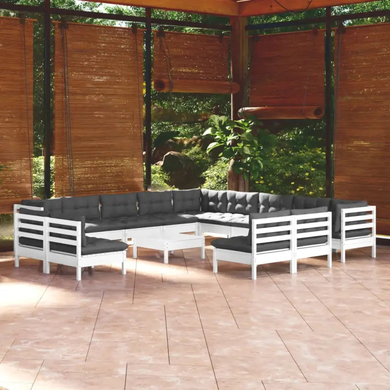Lounge tuinset van massief grenenhout met voetenbank tafel - Wit - Tuinsets