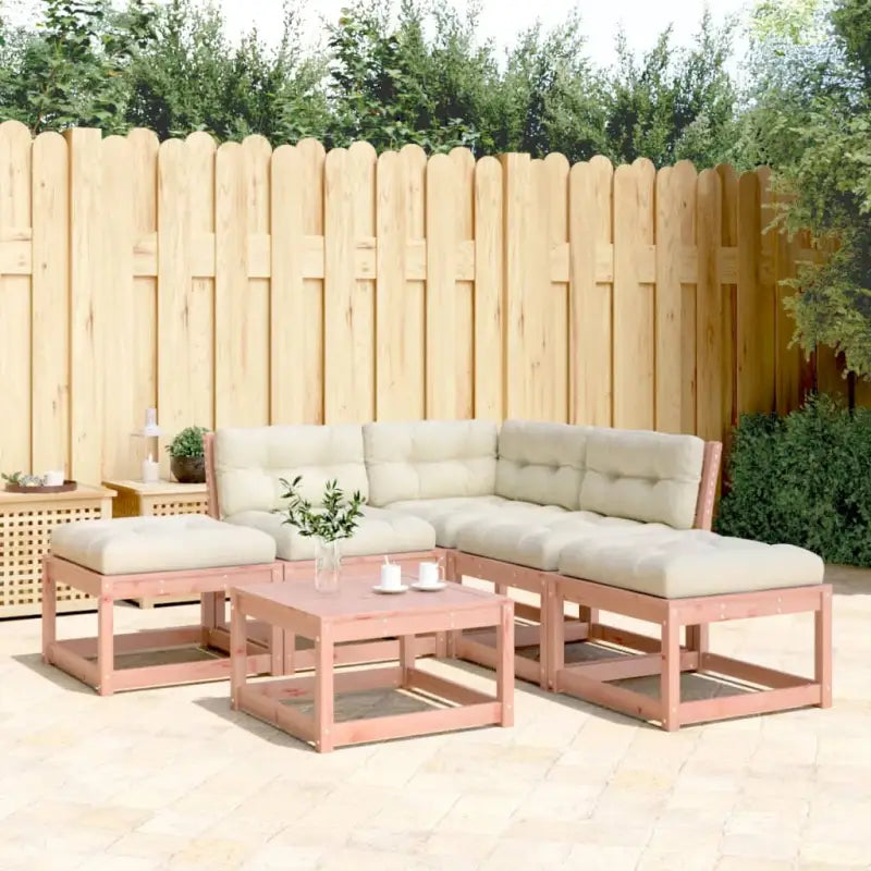 Lounge Tuinset van massief grenenhout met wit materiaal - Natuurlijk douglashout / Ja - Tuinsets