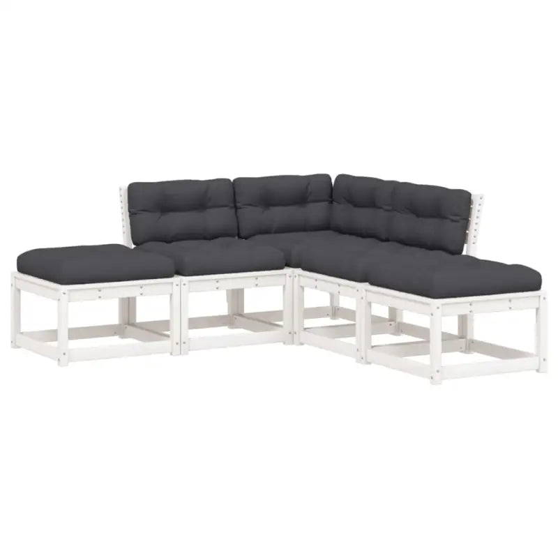 Lounge Tuinset van massief grenenhout met wit materiaal - Tuinsets