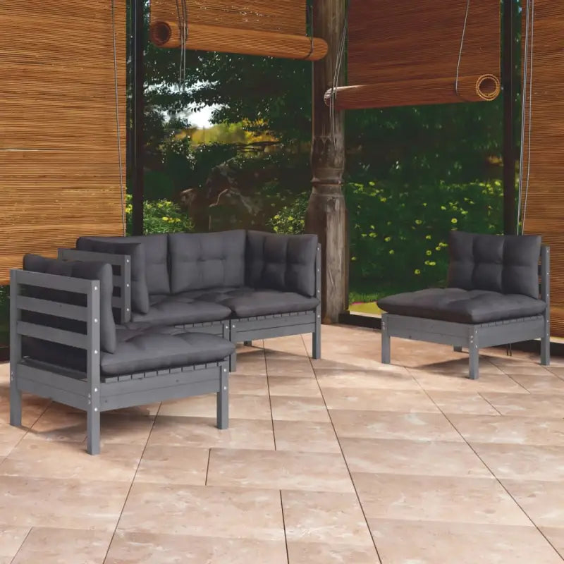 Lounge tuinset van massief grenenhout voor ontspanning en gezelligheid - Grijs - Tuinsets
