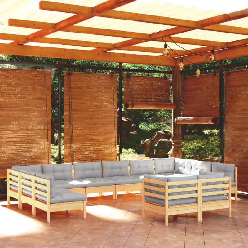 Lounge tuinset van massief grenenhout voor ontspanning en gezelligheid - Bruin en grijs - Tuinsets