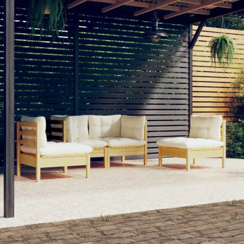 Lounge tuinset van massief grenenhout voor ontspanning en gezelligheid - Bruin en crème - Tuinsets