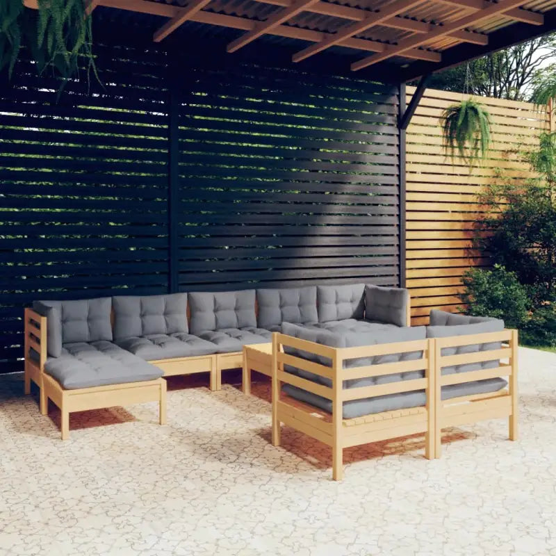 Lounge tuinset van massief grenenhout voor ontspanning en gezelligheid - Bruin en grijs - Tuinsets