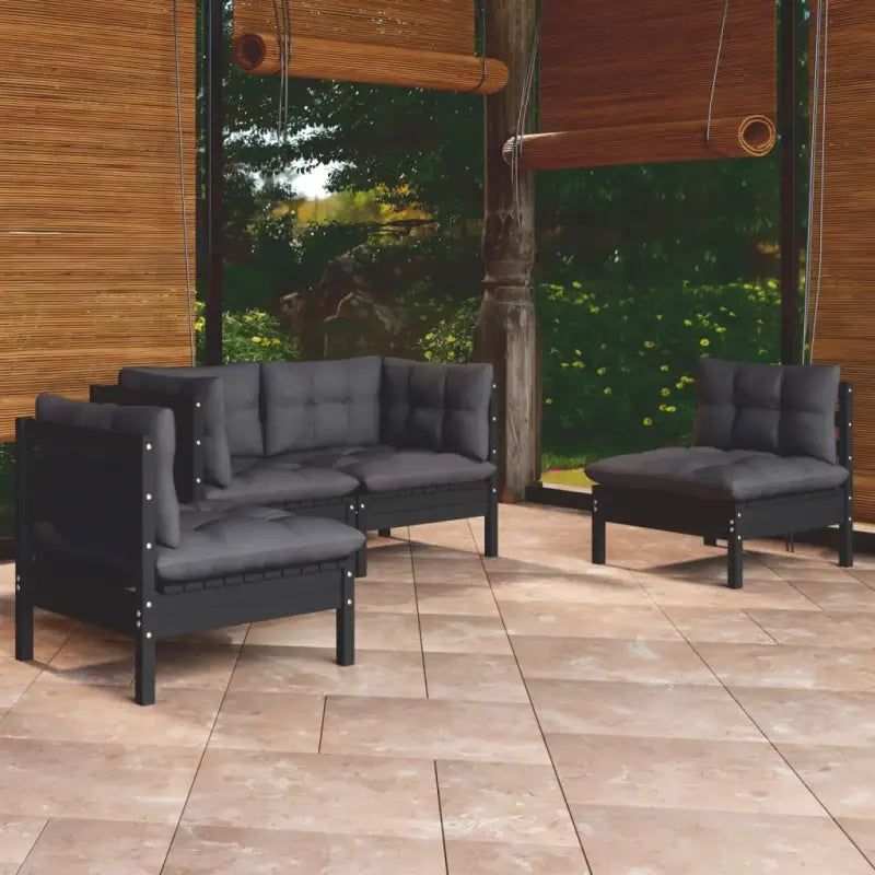Lounge tuinset van massief grenenhout voor ontspanning en gezelligheid - Zwart - Tuinsets