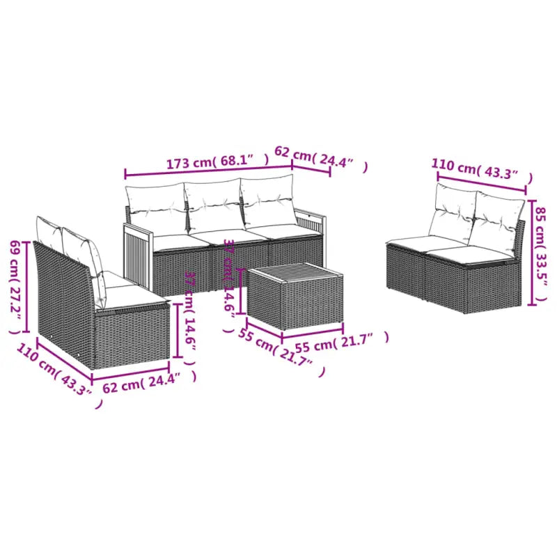 Lounge Tuinset van Poly Rattan en Gepoedercoat Staal in Grijs Materiaal - Tuinsets