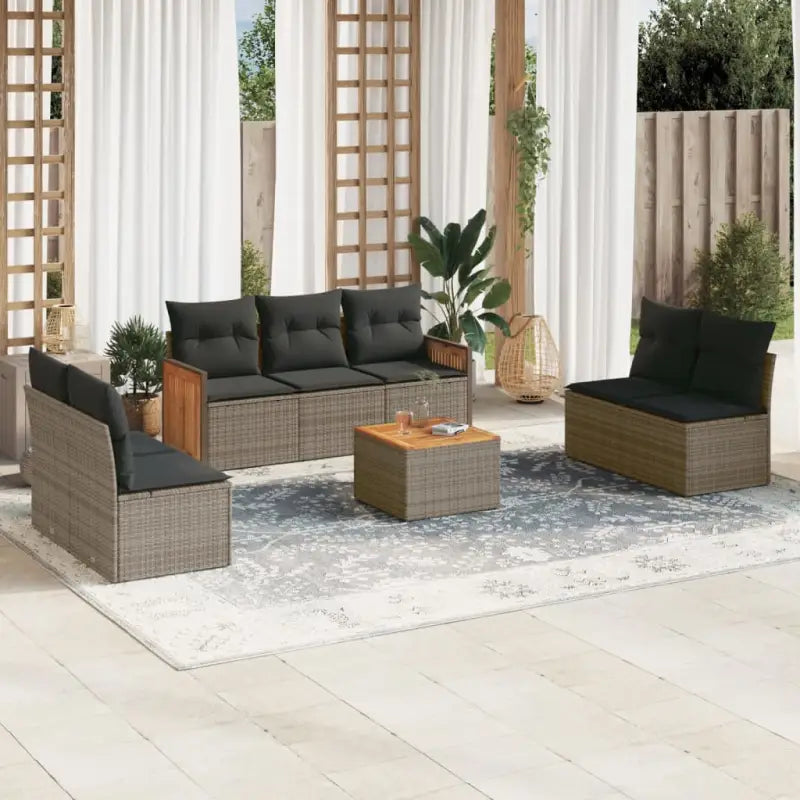 Lounge Tuinset van Poly Rattan en Gepoedercoat Staal in Grijs Materiaal - Grijs / Met tafel - Tuinsets