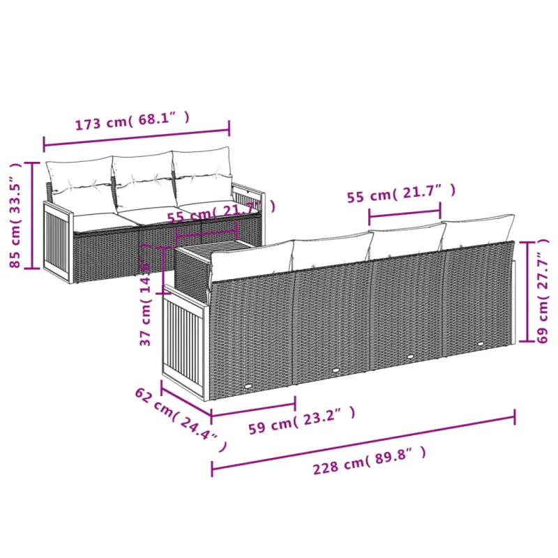 Lounge tuinset van poly rattan en gepoedercoat staal in zwart materiaal - Tuinsets