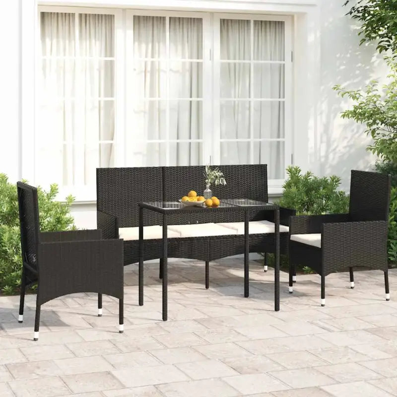 Lounge tuinset van poly rattan en gepoedercoat staal met afmetingen - Zwart en wit - Tuinsets