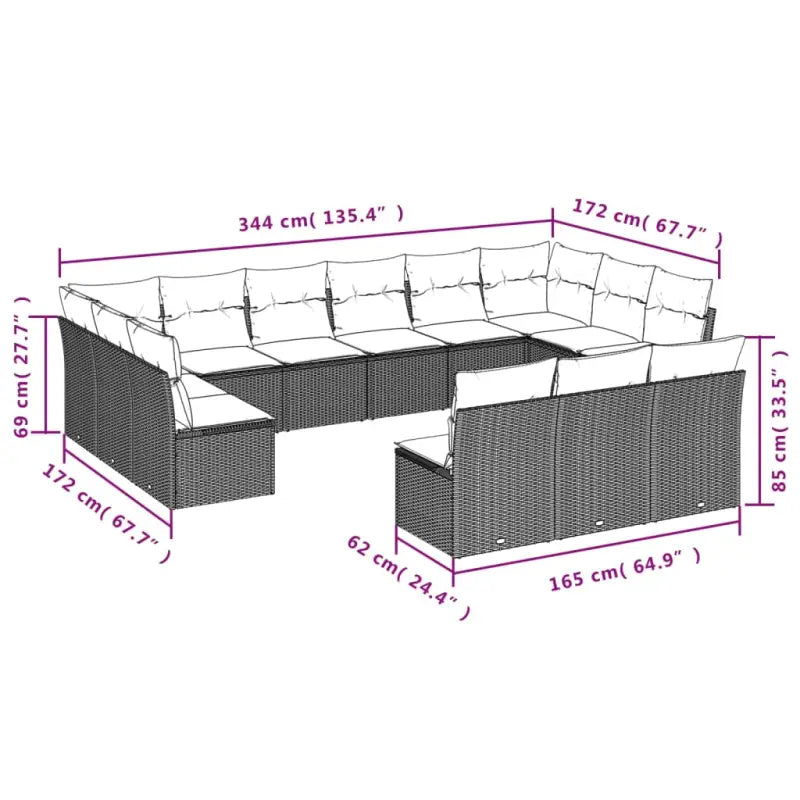 Lounge tuinset van poly rattan met comfortabele zitervaring en gepoedercoat staal - Tuinsets