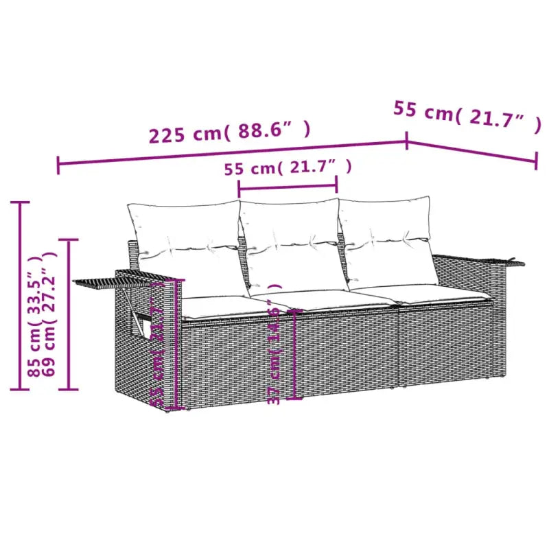 Lounge tuinset van poly rattan met comfortabele zitervaring en gepoedercoat staal - Tuinsets