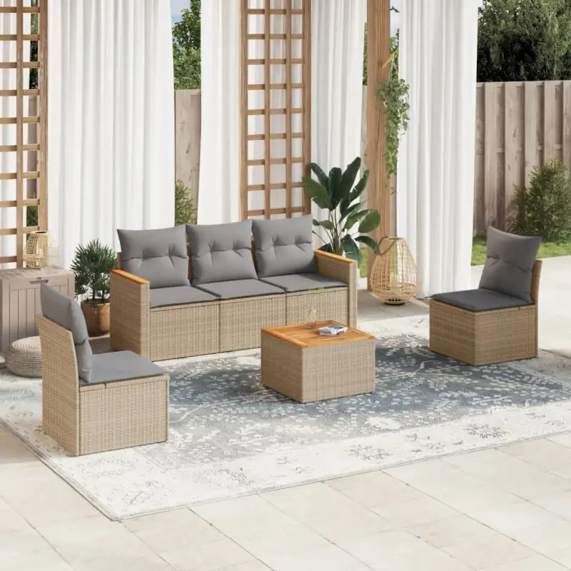Lounge tuinset van poly rattan met wasbare hoes en gepoedercoat staal - Gemengd beige / Met tafel - Tuinsets