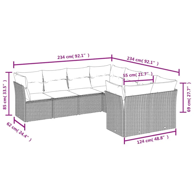 Lounge tuinset van poly rattan met zwart gepoedercoat staal - Tuinsets