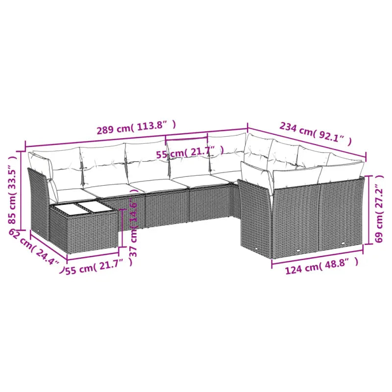 Lounge tuinset van poly rattan met zwart materiaal en gepoedercoat staal - Tuinsets