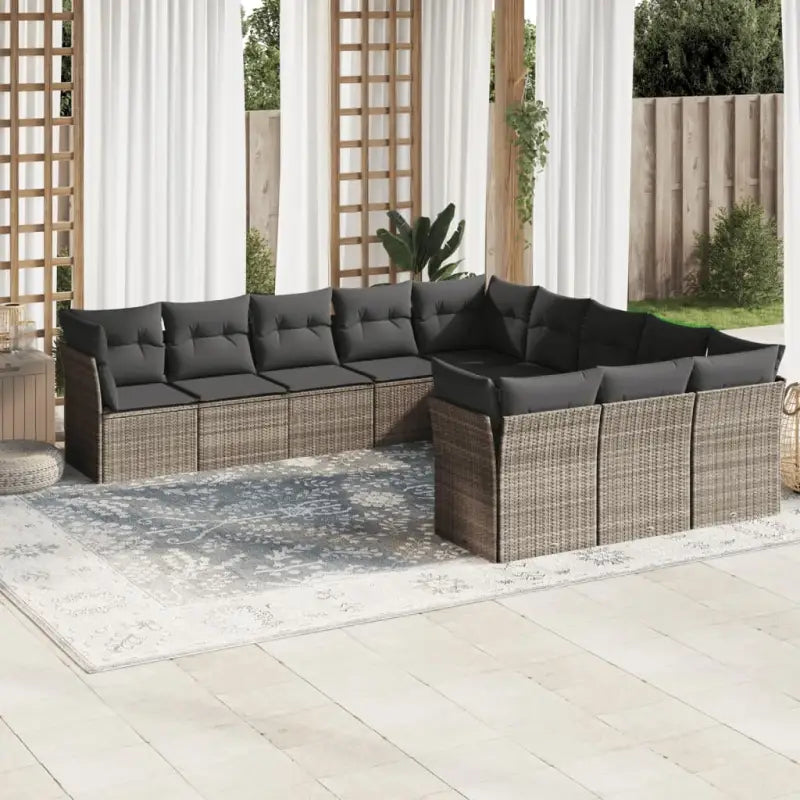 Lounge tuinset van poly rattan met zwart materiaal en gepoedercoat staal - Lichtgrijs / Zonder tafel - Tuinsets