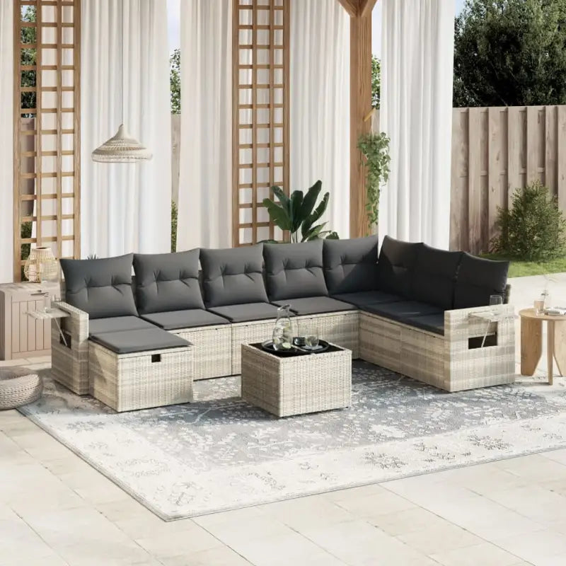 Lounge tuinset van zwart gepoedercoat staal met praktische afmetingen - Lichtgrijs / zonder opbergruimte - Tuinsets