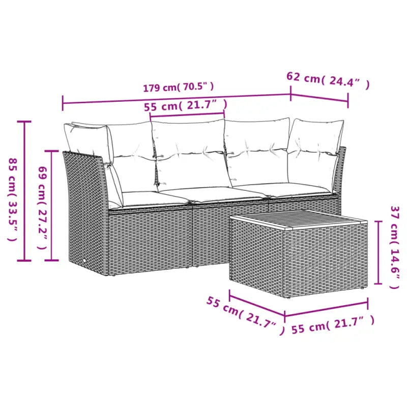 Lounge tuinset van zwart materiaal en gepoedercoat staal met comfortabele afmetingen - Tuinsets