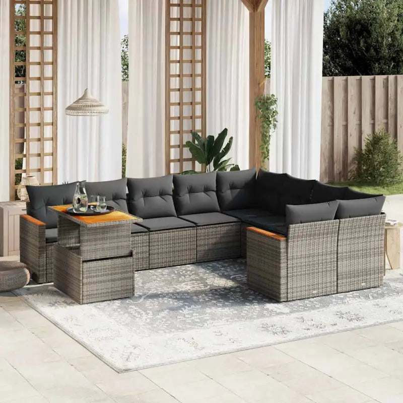 Lounge tuinset van zwart materiaal en gepoedercoat staal voor comfortabel buitenleven - Grijs - Tuinsets