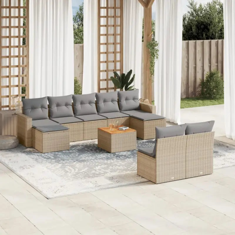Lounge Tuinset van zwart materiaal en gepoedercoat staal met afmetingen - Beige en grijs - Tuinsets