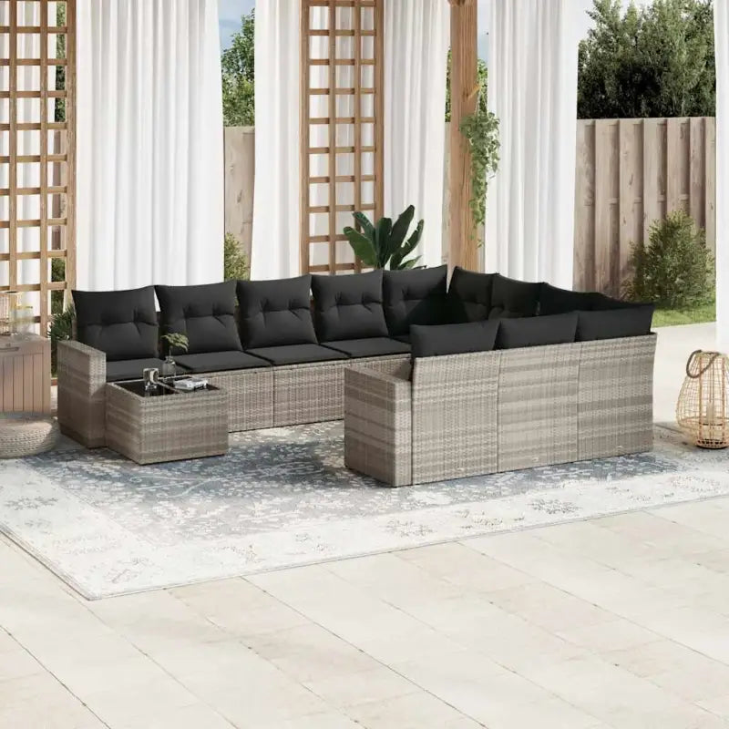 Lounge tuinset van zwart materiaal en gepoedercoat staal geschikt voor je terras - Lichtgrijs - Tuinsets