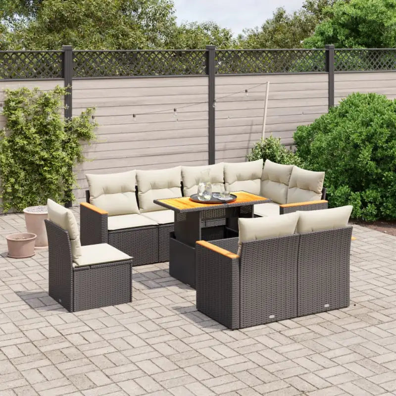 Lounge tuinset van zwart materiaal en gepoedercoat staal voor buiten - Zwart en crème / zonder opbergruimte - Tuinsets