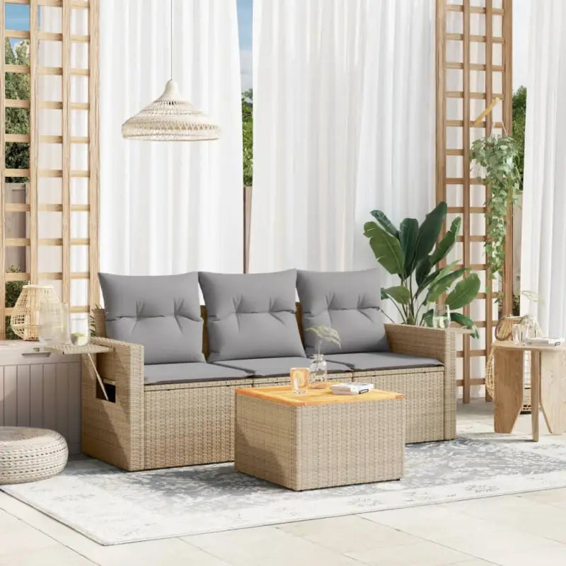 Lounge tuinset van zwart materiaal met waterdichte tas en gepoedercoat staal - Gemengd beige - Tuinsets