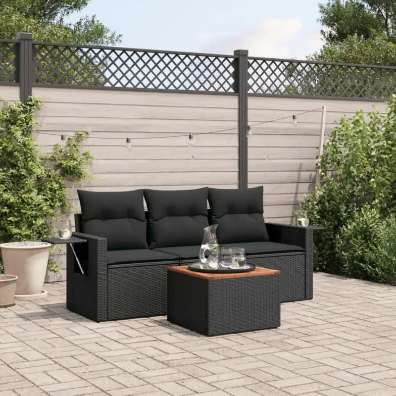 Lounge tuinset van zwart materiaal met waterdichte tas en gepoedercoat staal - Zwart - Tuinsets