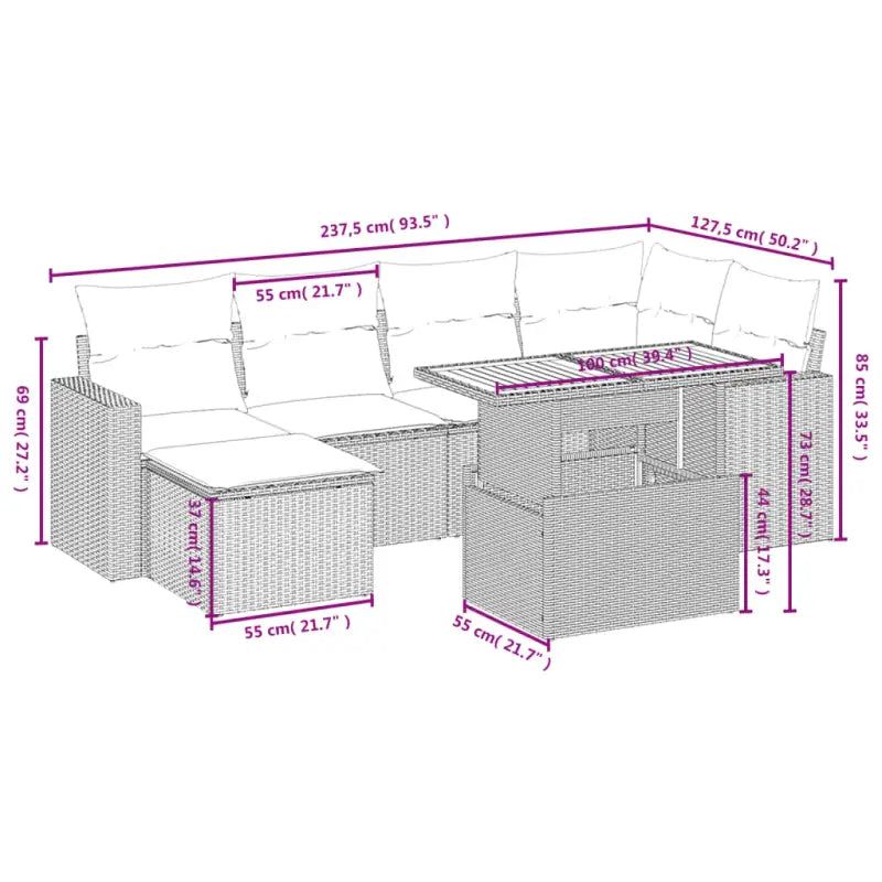 Lounge Tuinsets in Grijs Materiaal met Gepoedercoat Staal Afmetingen - Tuinsets
