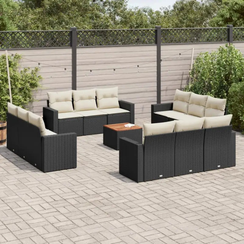 Lounge tuinsets van poly rattan met gepoedercoat staal en afmetingen - Zwart en crème - Tuinsets