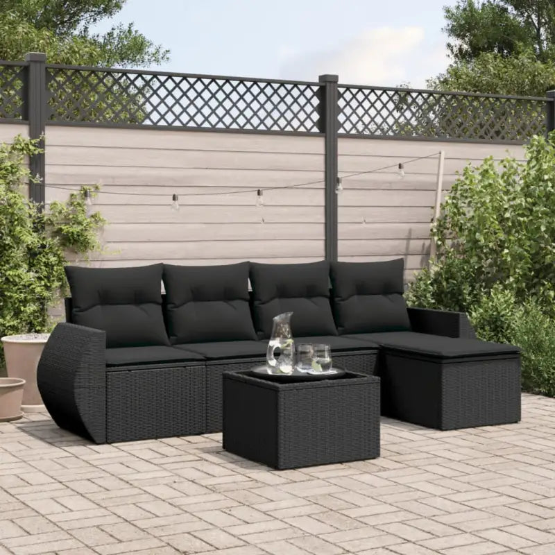 Lounge tuinsets van zwart materiaal en gepoedercoat staal met ideale afmetingen - Zwart / Met tafel - Tuinsets