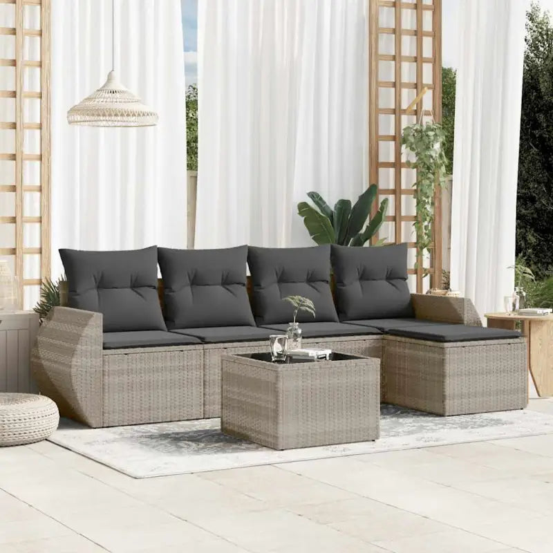 Lounge tuinsets van zwart materiaal en gepoedercoat staal met ideale afmetingen - Lichtgrijs en donkergrijs / Met tafel