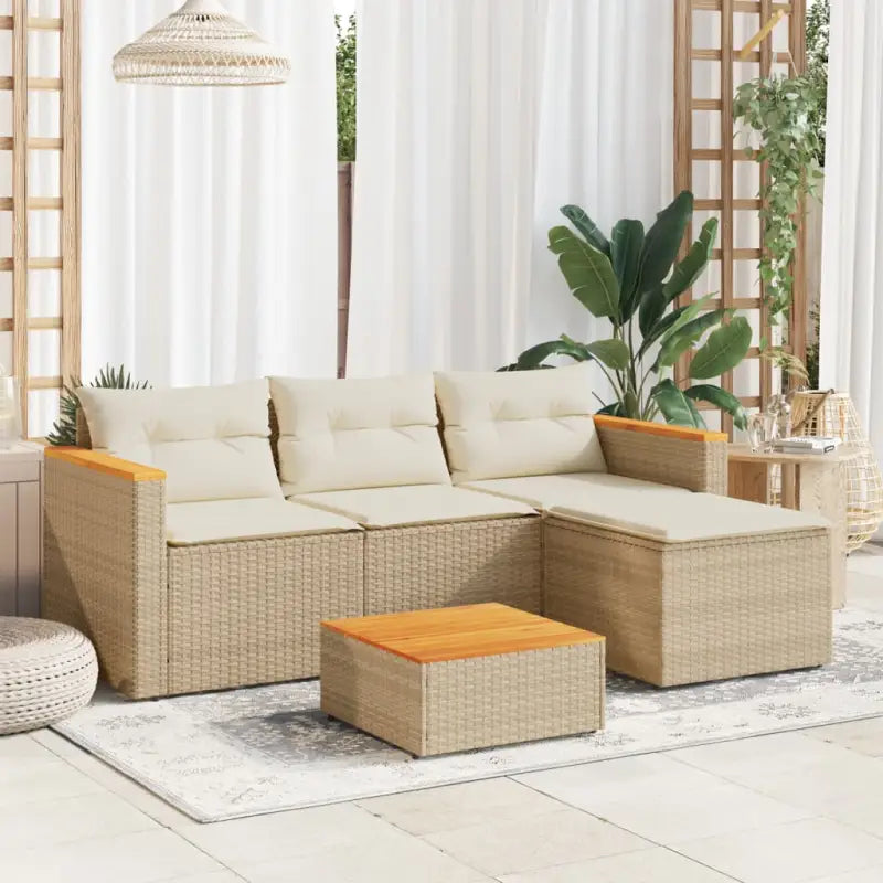 Lounge tuinstoelen in zwart materiaal met natuurlijke afwerking en afmetingen - Beige - Tuinsets