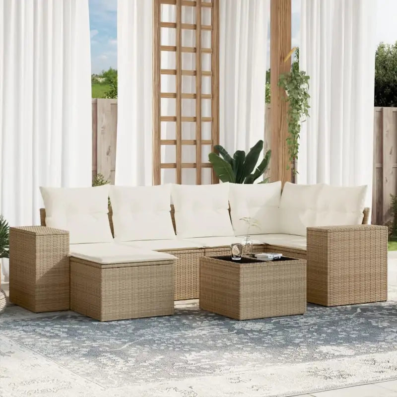 Lounge tuinstoelset in beige materiaal met gepoedercoat staal afmetingen - beige en crèmekleurig / Met tafel - Tuinsets