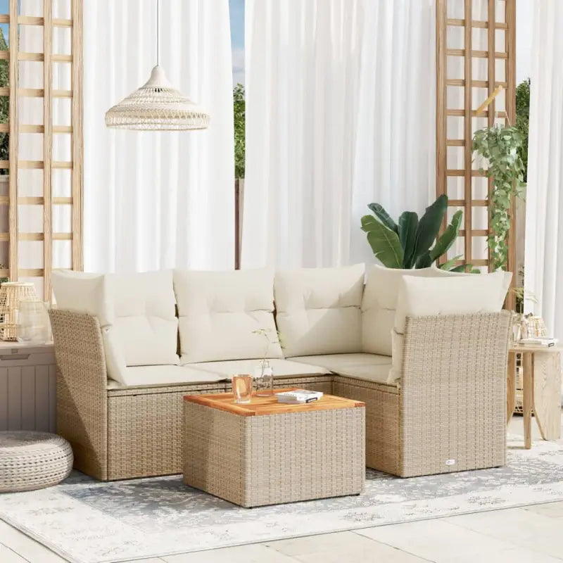 Lounge tuintafel set met gepoedercoat staal en poly rattan afmetingen - beige en crèmekleurig - Tuinsets