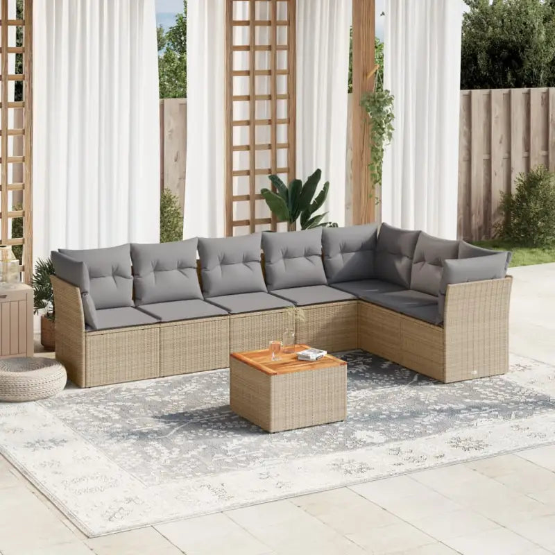 Lounge tuintafel set met poly rattan en gepoedercoat staal afmetingen - Beige en grijs - Tuinsets
