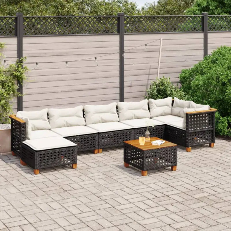 Lounge tuintafelset met grijs materiaal en natuurlijke olieafwerking - Zwart / Met tafel / gat weven - Tuinsets
