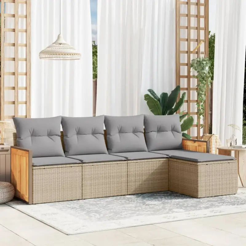 Lounge tuintafelset met zwart materiaal en gepoedercoat staal - Beige en grijs / Zonder tafel - Tuinsets