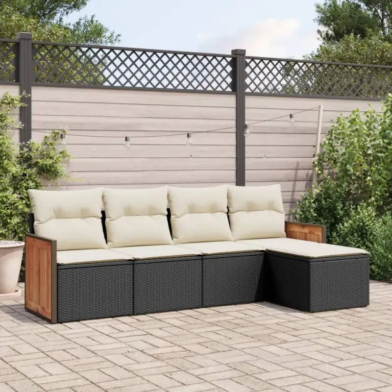 Lounge tuintafelset met zwart materiaal en gepoedercoat staal - Zwart en crème / Zonder tafel - Tuinsets
