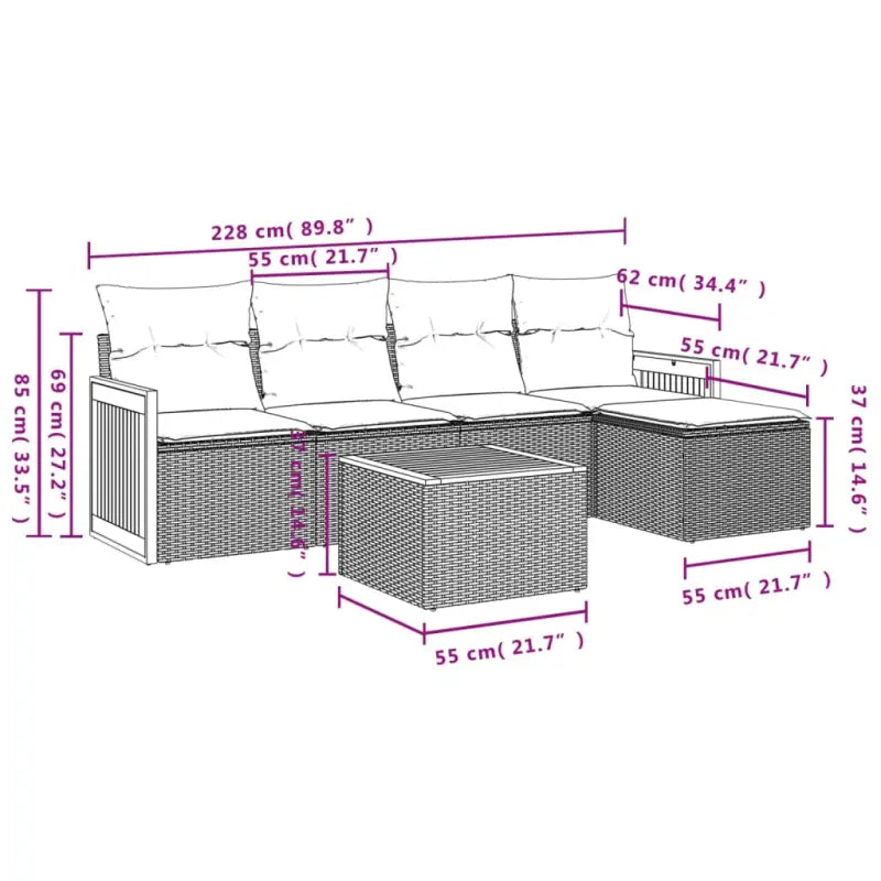 Lounge tuintafelset met zwart materiaal en gepoedercoat staal - Tuinsets