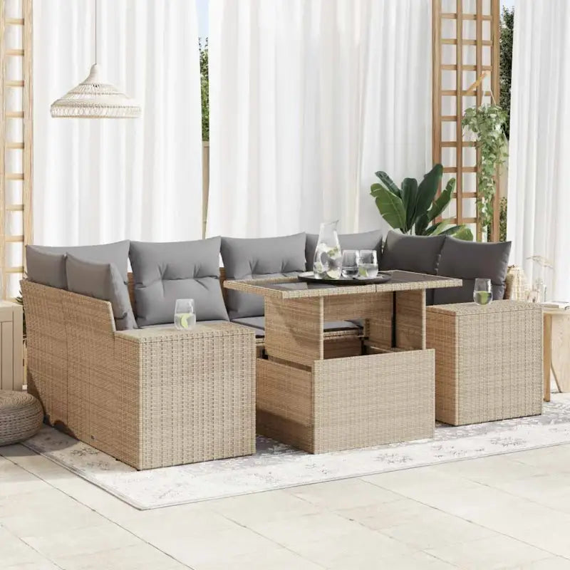 Loungebank in beige materiaal en gepoedercoat staal voor tuin en terras - Beige en grijs / met opbergruimte - Tuinsets
